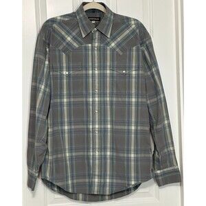 Stetson Shirt Men's Medium Gray Blue Plaid Western Pearl Snap Long Sleeve Rodeo